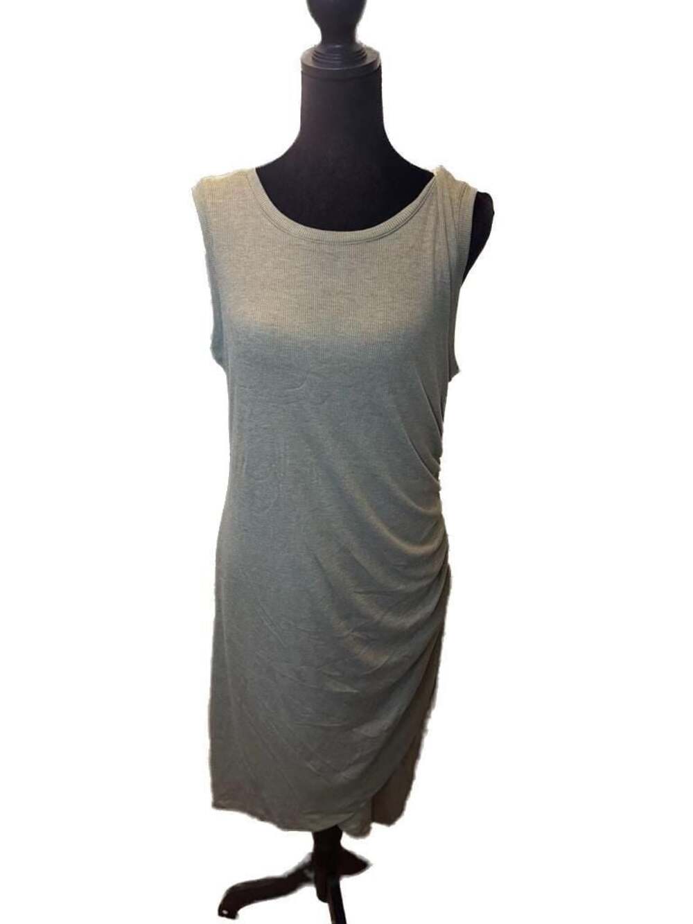 Z SUPPLY Olive Green Ribbed Sleeveless Side Ruching Midi Dress